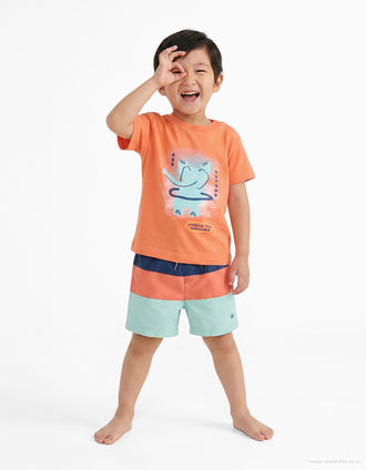 Short de bain à bloc de couleurs et cordon pour bébé garçon, multicolore