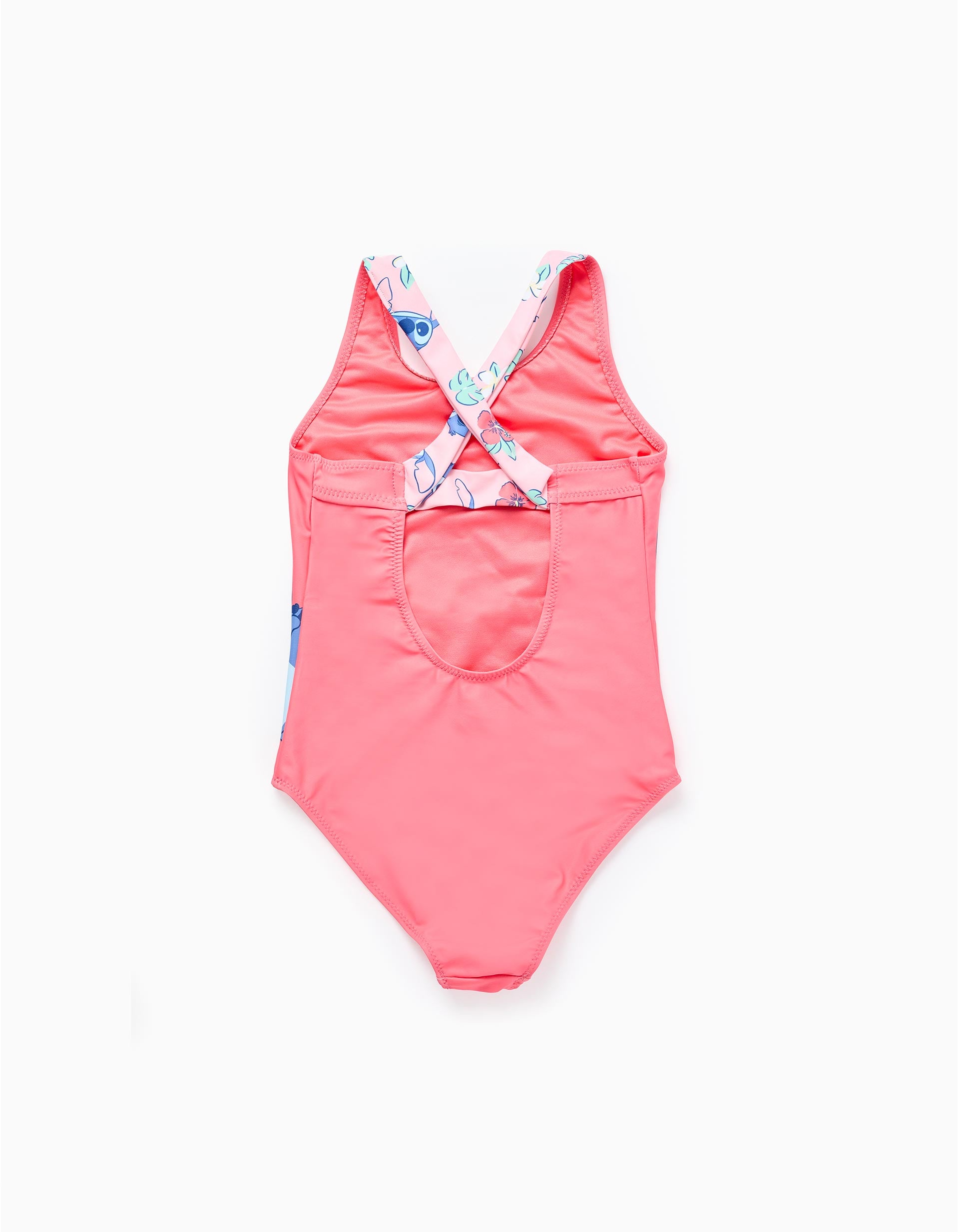 Fato de banho com estampado Stitch e alças cruzadas para menina, coral