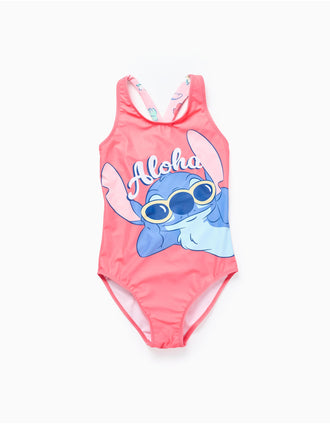Maillot de bain à imprimé Stitch et bretelles croisées pour fille, corail