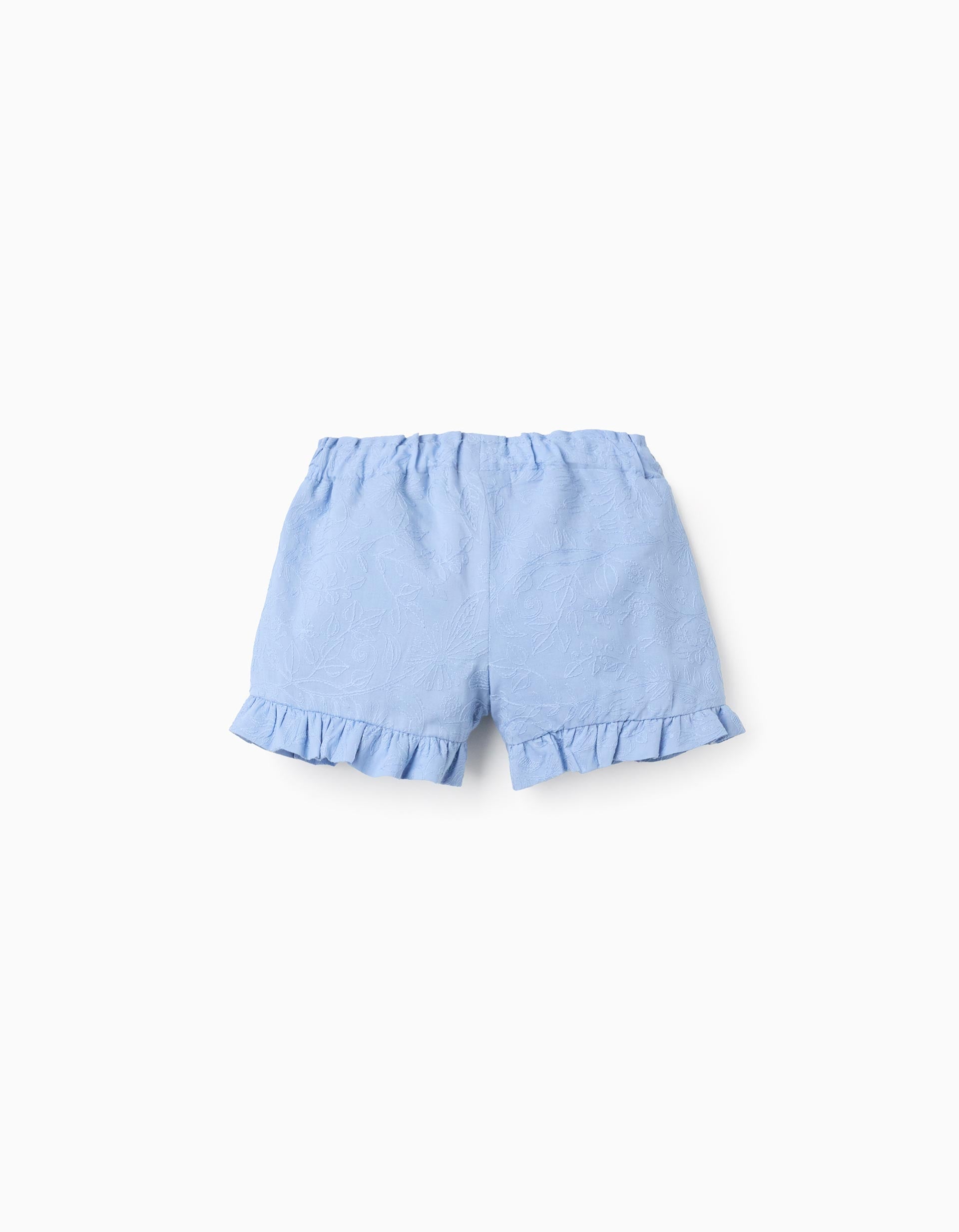 Shorts de algodón con bordado y volantes para bebé niña, azul claro