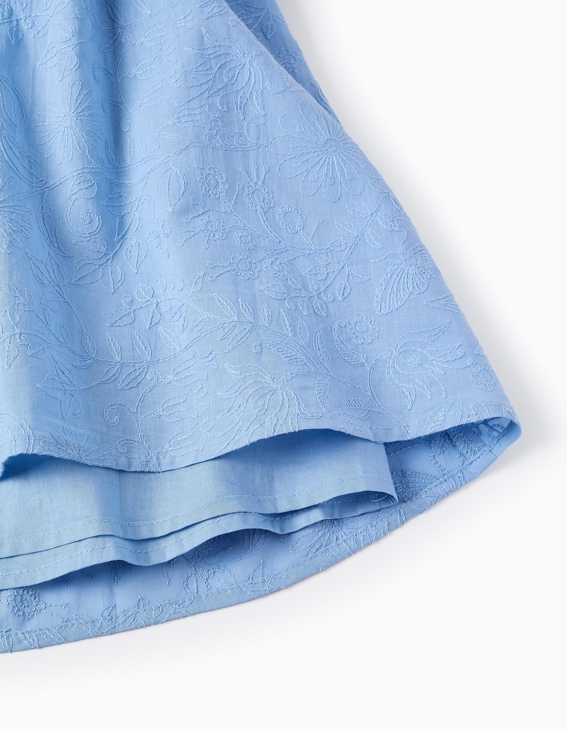 Vestido de algodão com bordado e mangas balão para menina, azul-claro