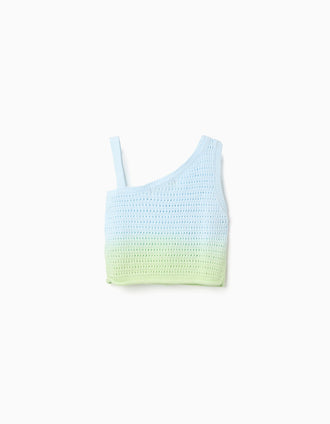 Top sem mangas em crochê com efeito degradê para menina, azul/verde