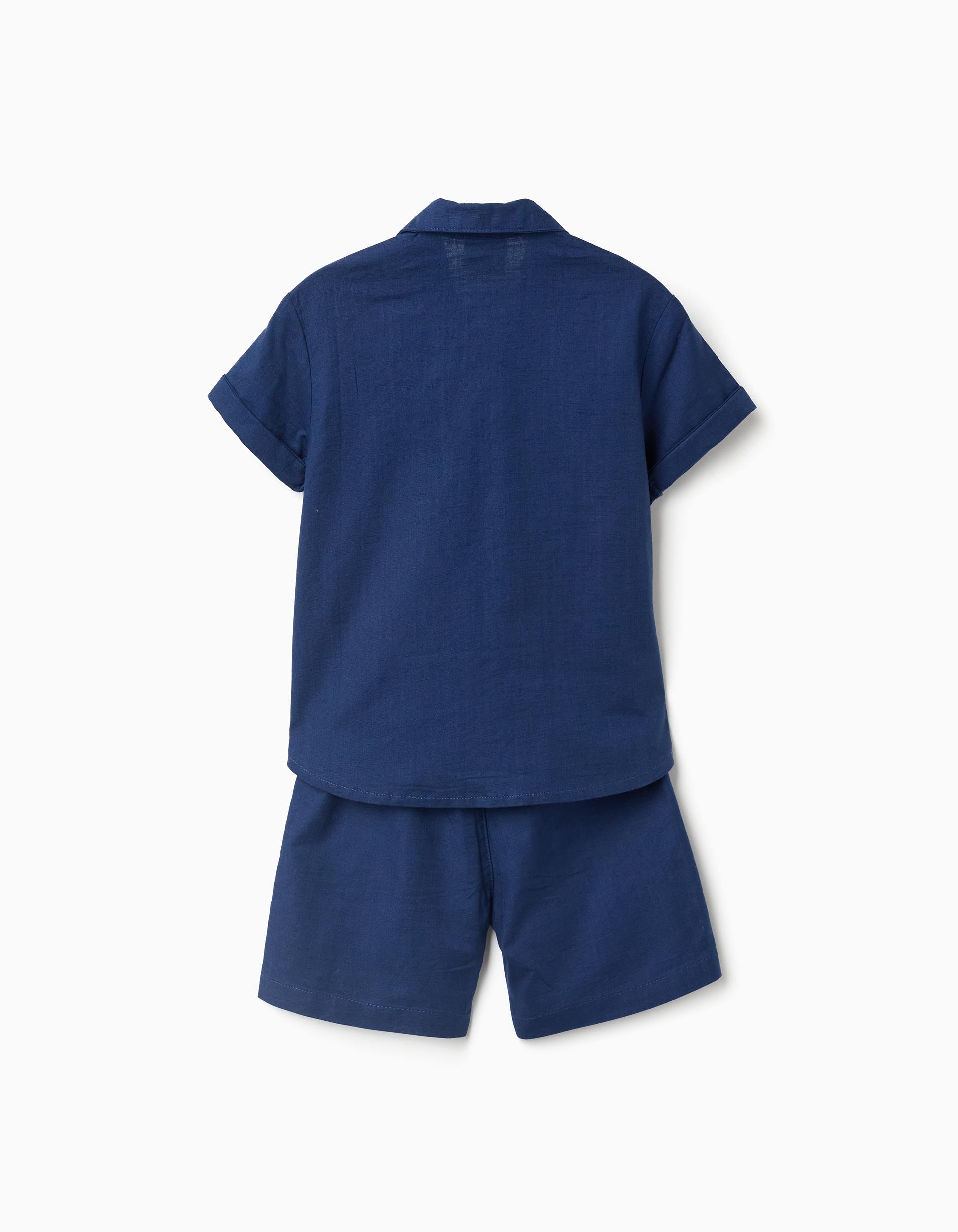 Camisa de manga curta e calções de algodão para bebé menino, azul-escuro