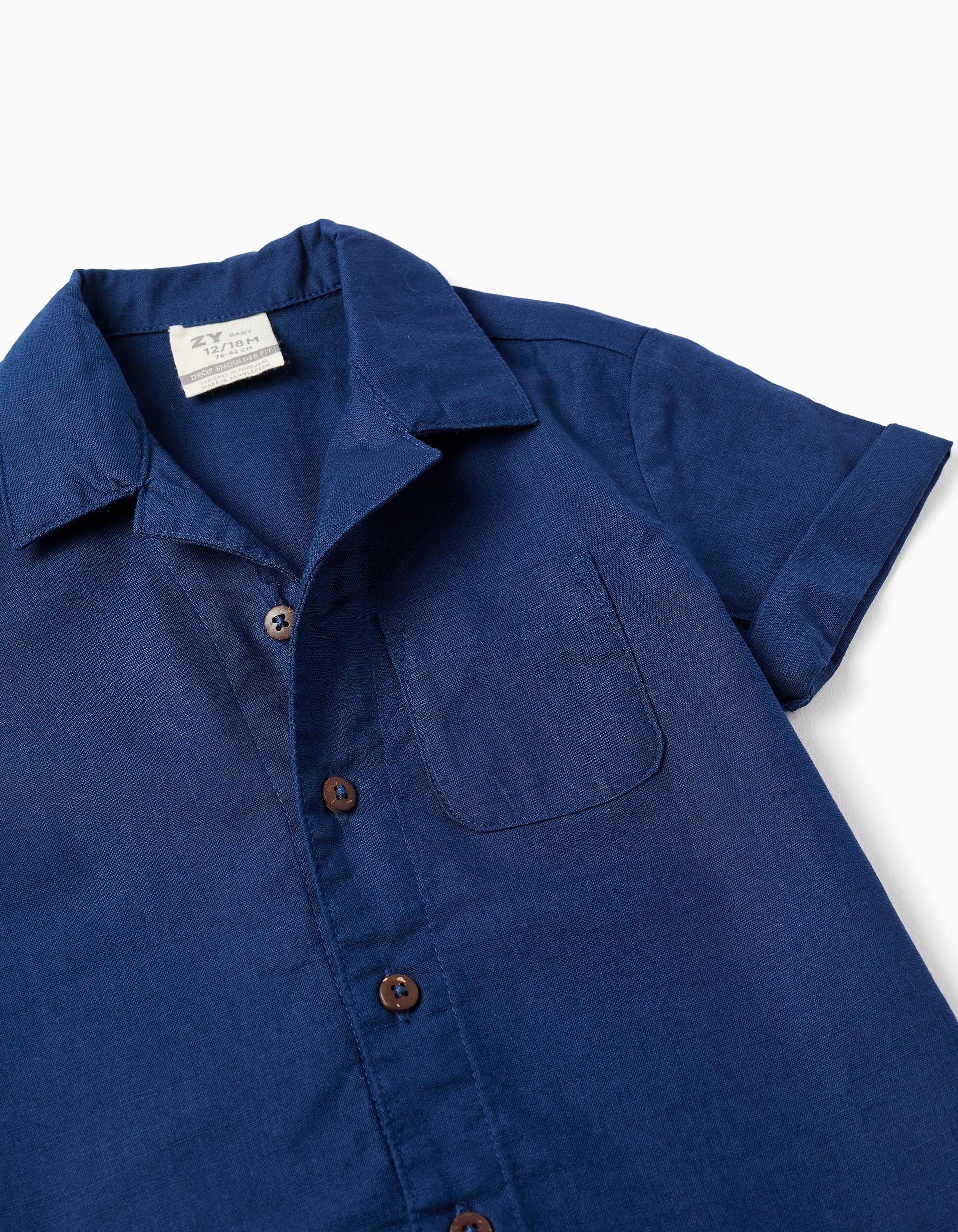 Camisa de manga curta e calções de algodão para bebé menino, azul-escuro