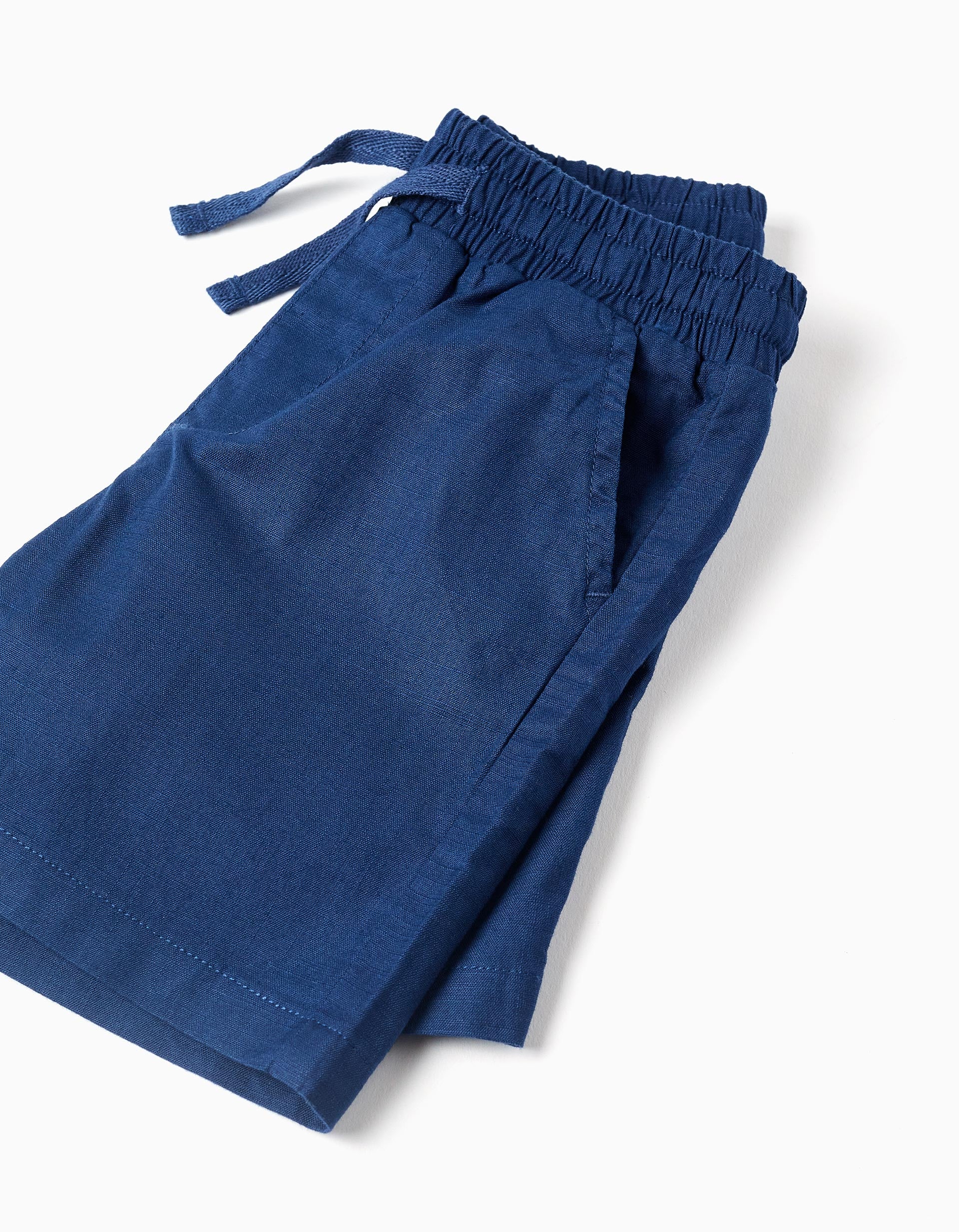 Camisa de manga curta e calções de algodão para bebé menino, azul-escuro