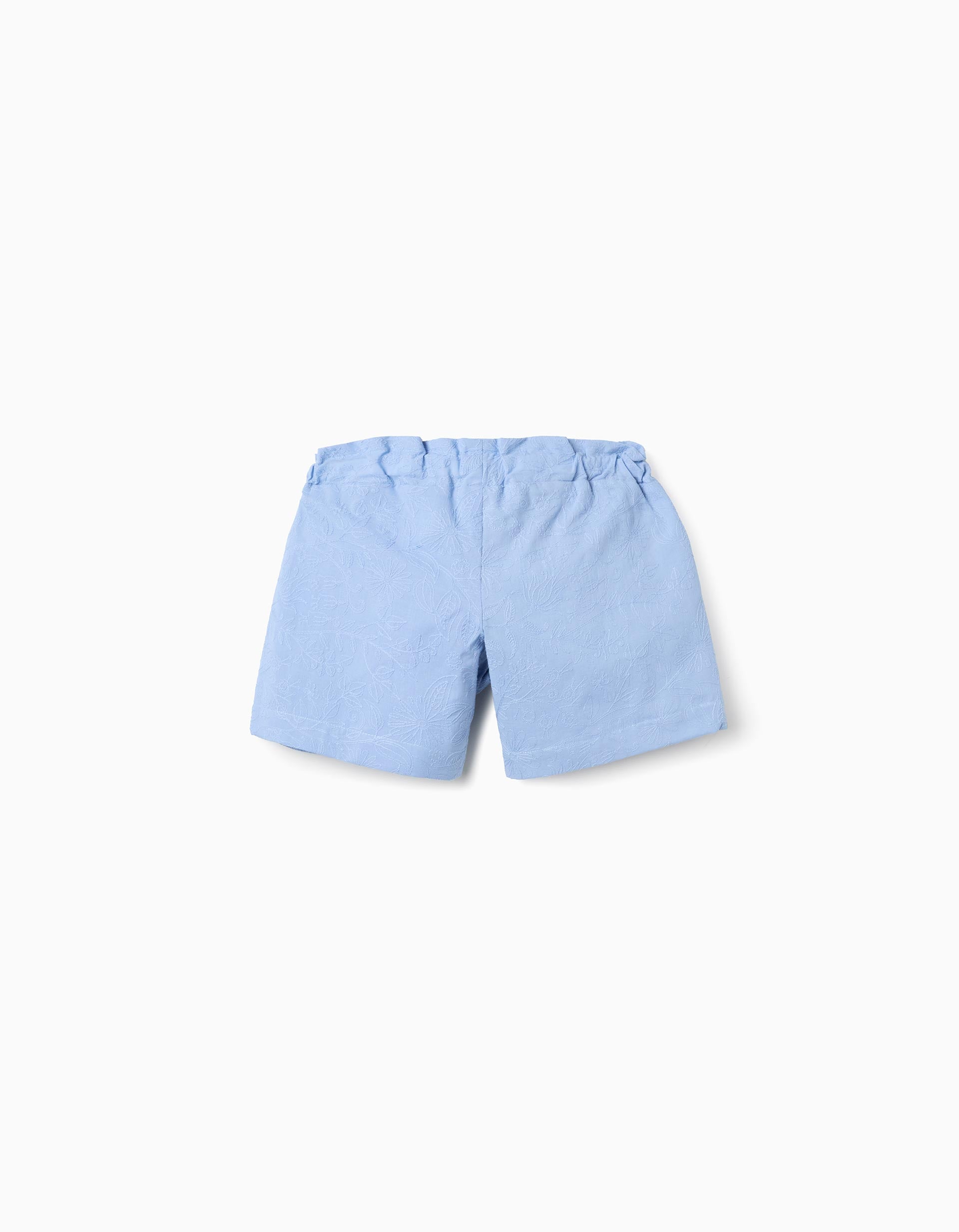 Short en coton avec broderie et ceinture pour fille, bleu clair