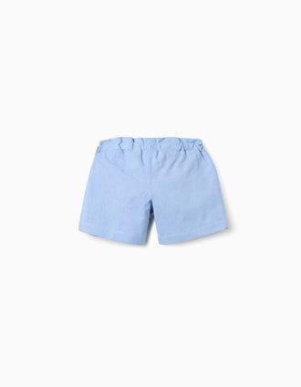 Cotton shorts with embroidery and belt for girls, light blue