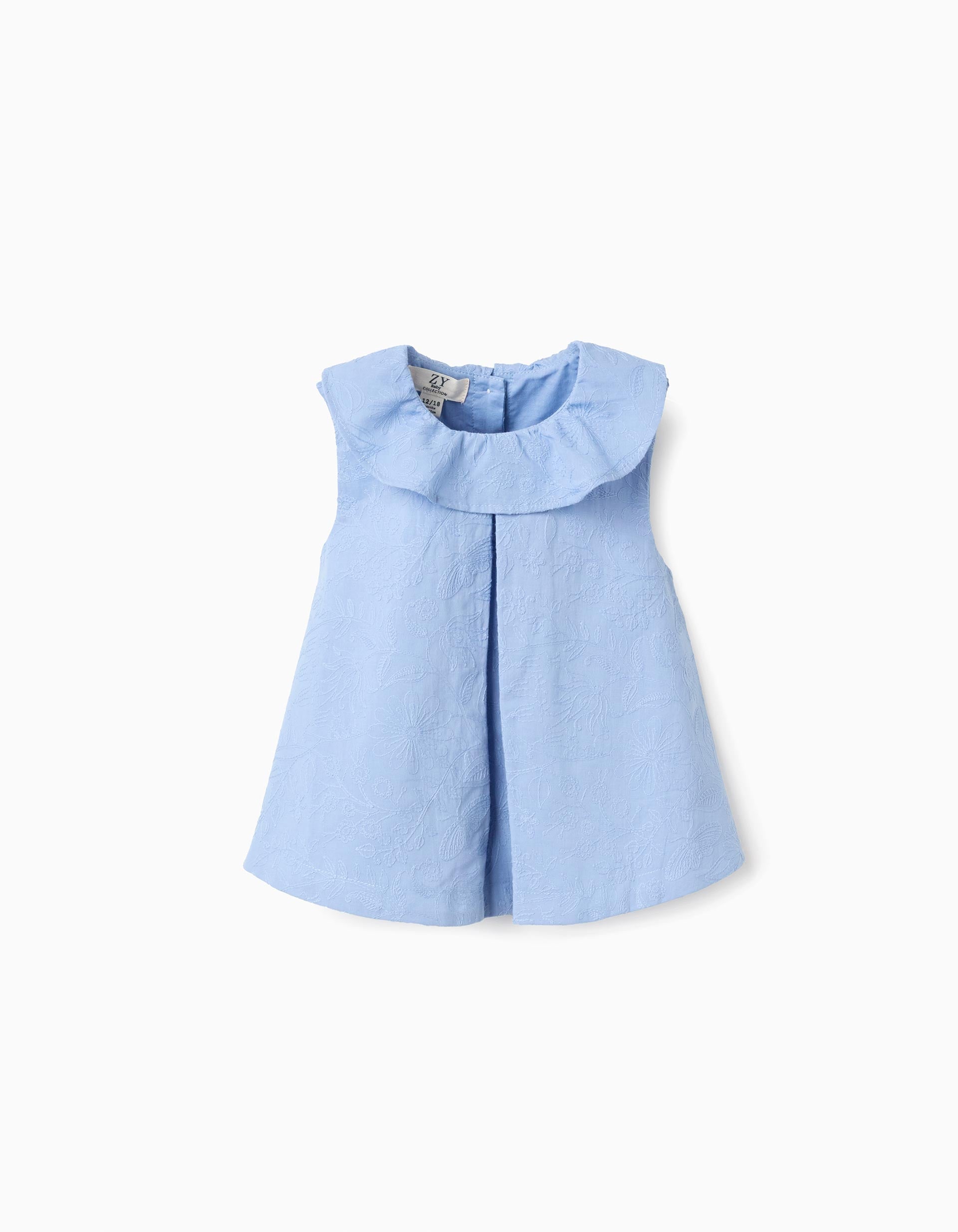 Blouse sans manches en coton avec broderie pour bébé fille, bleu clair