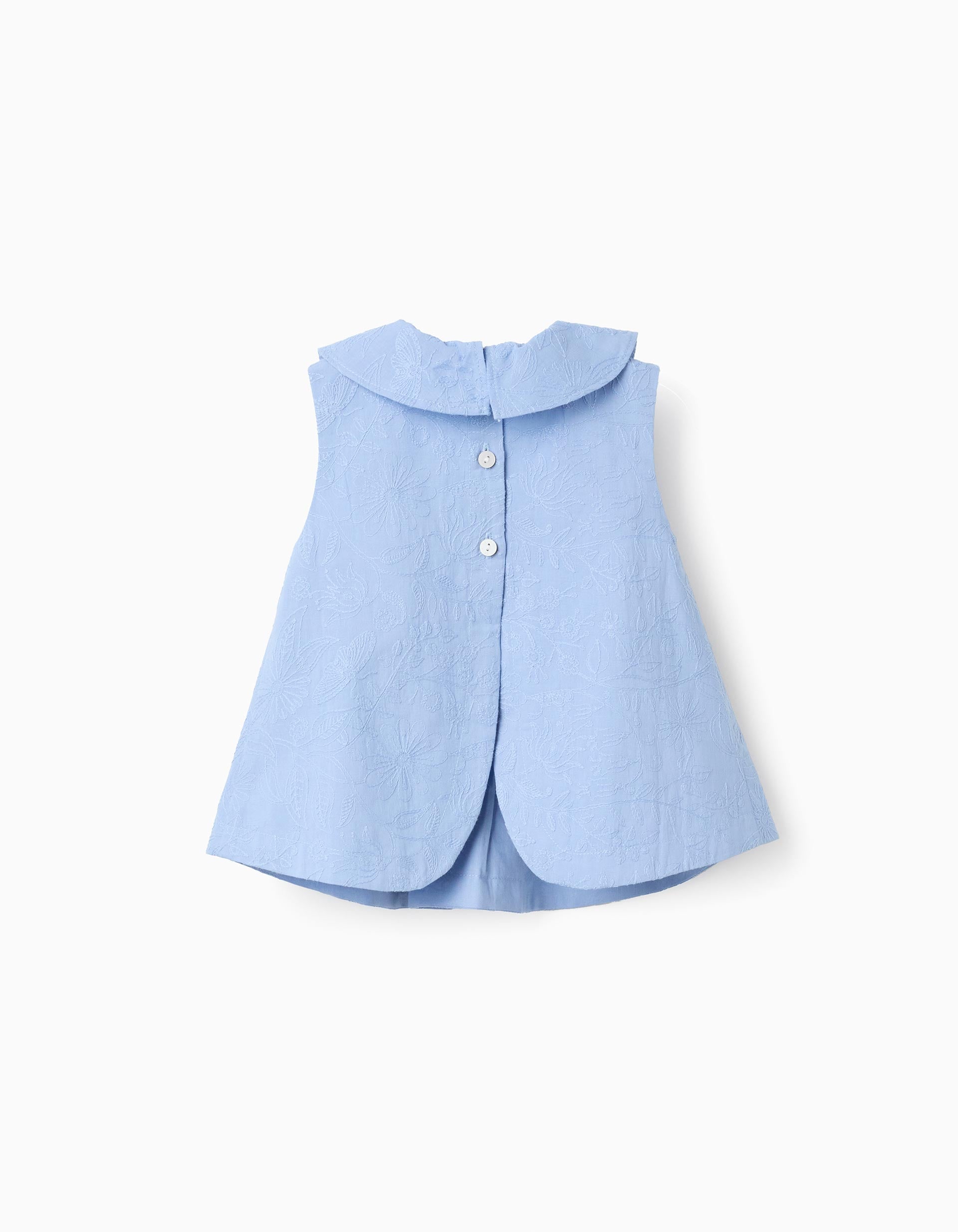 Blouse sans manches en coton avec broderie pour bébé fille, bleu clair