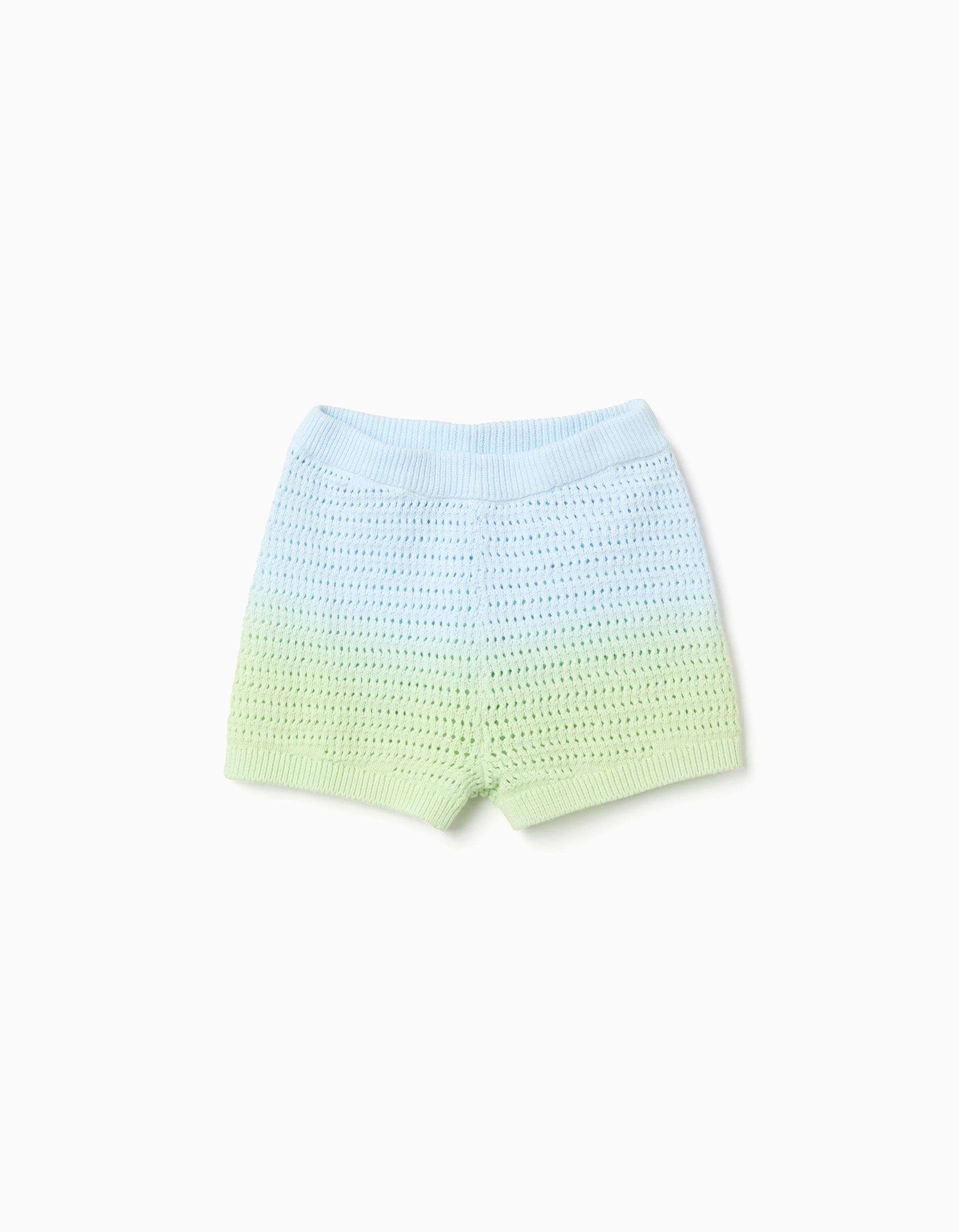 Calções em crochê com efeito degradê para menina, azul/verde