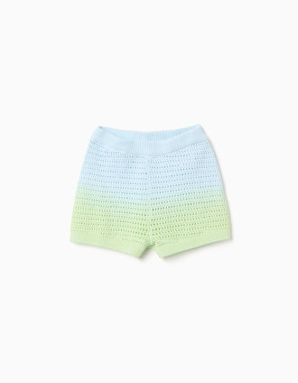 Calções em crochê com efeito degradê para menina, azul/verde