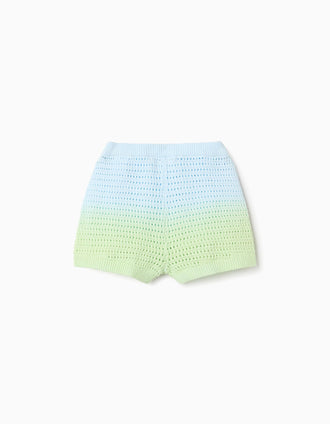 Calções em crochê com efeito degradê para menina, azul/verde