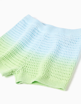 Calções em crochê com efeito degradê para menina, azul/verde