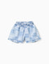 Denim shorts with checkered pattern and ruffles for girls, blue