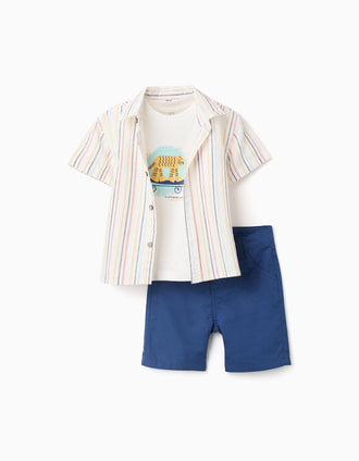 Conjunto de 3 peças de manga curta de algodão para bebé menino, multicolor