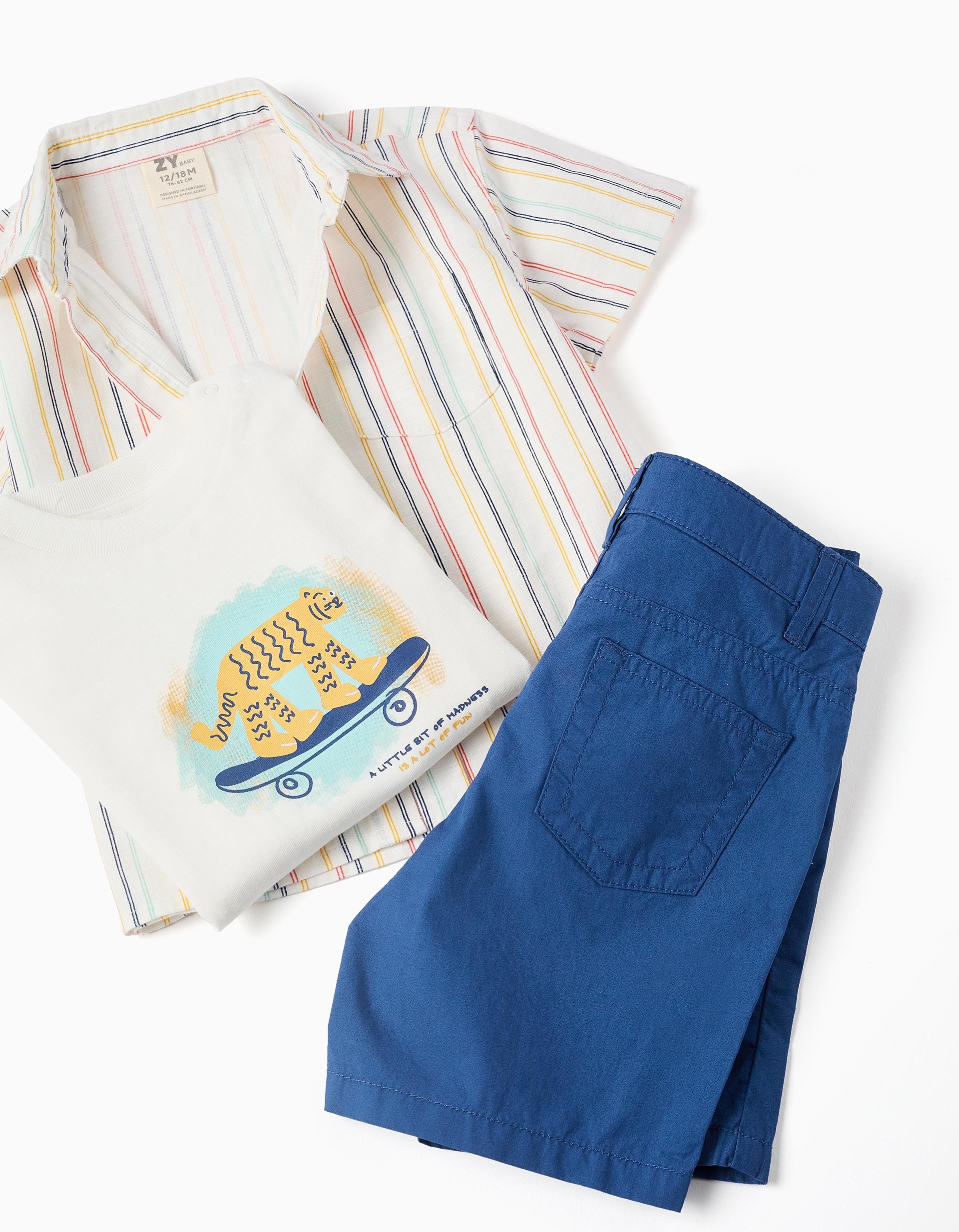 Conjunto de 3 peças de manga curta de algodão para bebé menino, multicolor