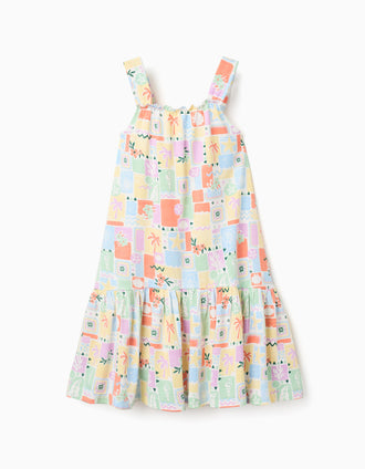 Vestido sem mangas de algodão com estampado para menina, multicolor
