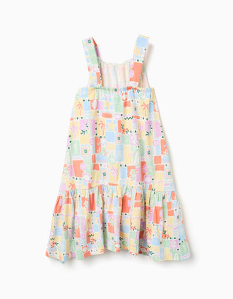 Vestido sem mangas de algodão com estampado para menina, multicolor