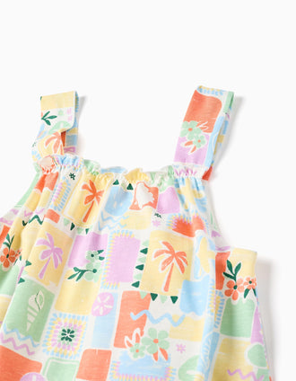 Vestido sem mangas de algodão com estampado para menina, multicolor