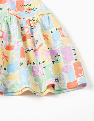 Vestido sem mangas de algodão com estampado para menina, multicolor