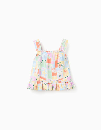 Top sem mangas de algodão com estampado para menina, multicolor