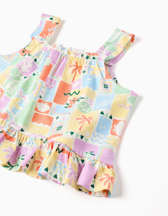 Top sem mangas de algodão com estampado para menina, multicolor