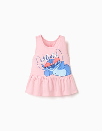 Sleeveless cotton top with Stitch print for girls, light pink