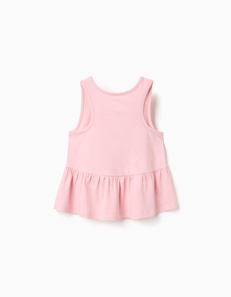 Sleeveless cotton top with Stitch print for girls, light pink