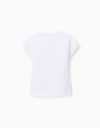 T-shirt de algodão com estampado Stitch e Scrump para menina, branco