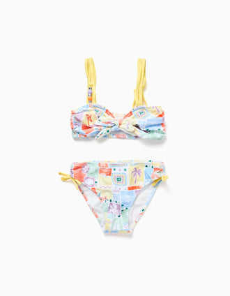 Bikini avec imprimé coloré et perles pour fille, multicolore