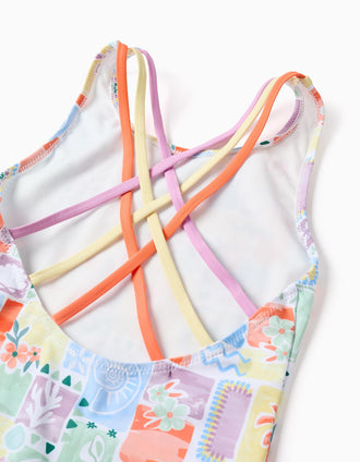 Maillot de bain à imprimé et bretelles croisées pour fille, multicolore