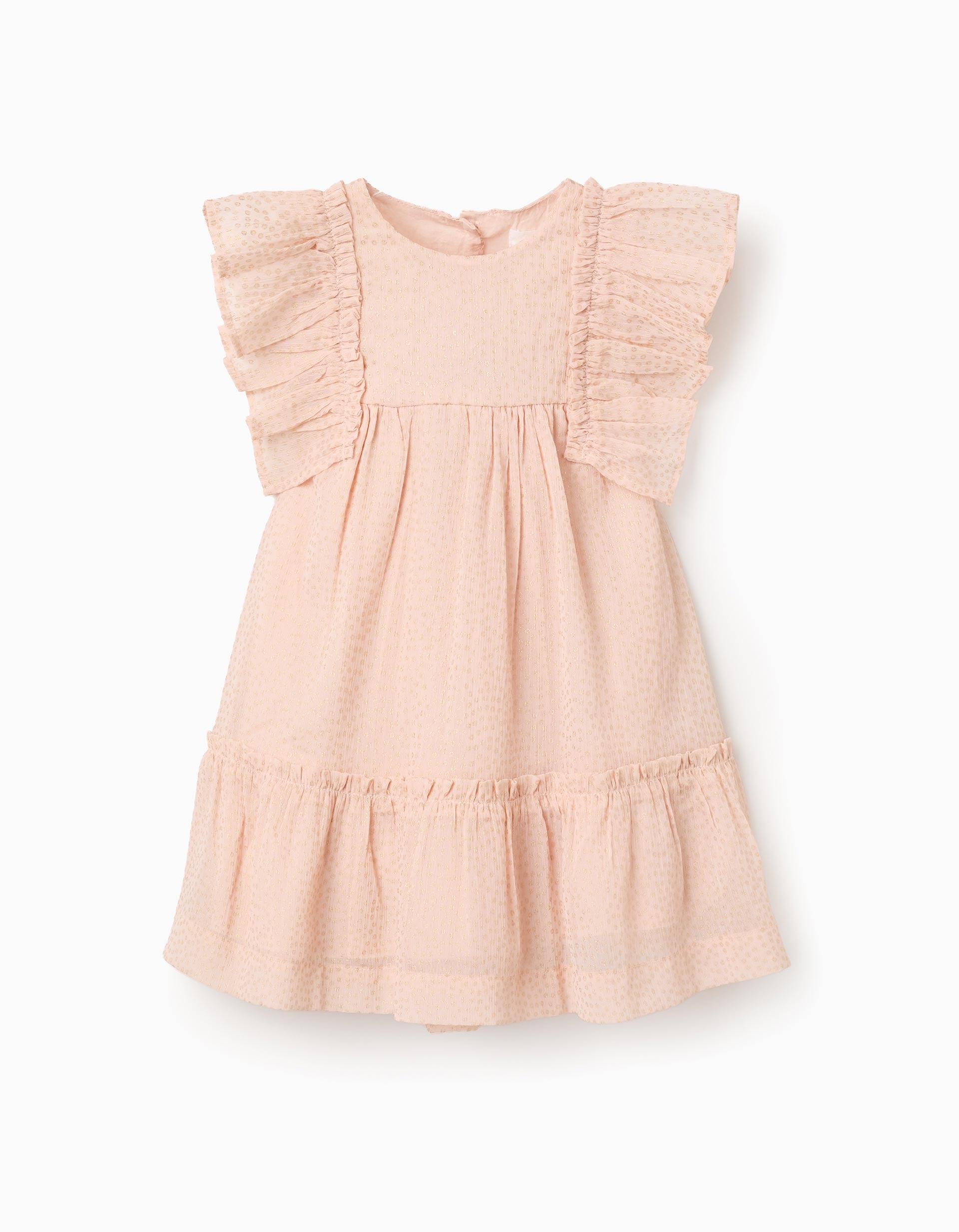 Vestido de crepé con volantes y lurex para bebé niña, rosa claro