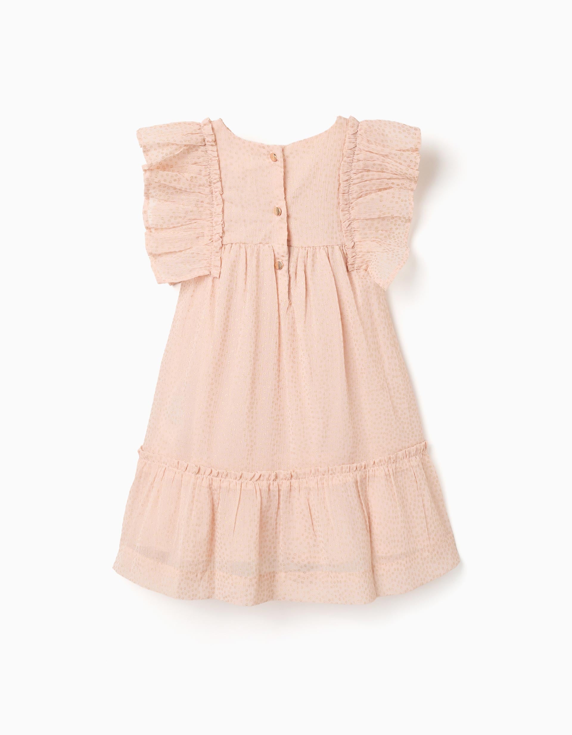 Vestido de crepé con volantes y lurex para bebé niña, rosa claro