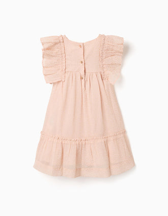 Vestido em crepe com folhos e lurex para bebé menina, rosa-claro