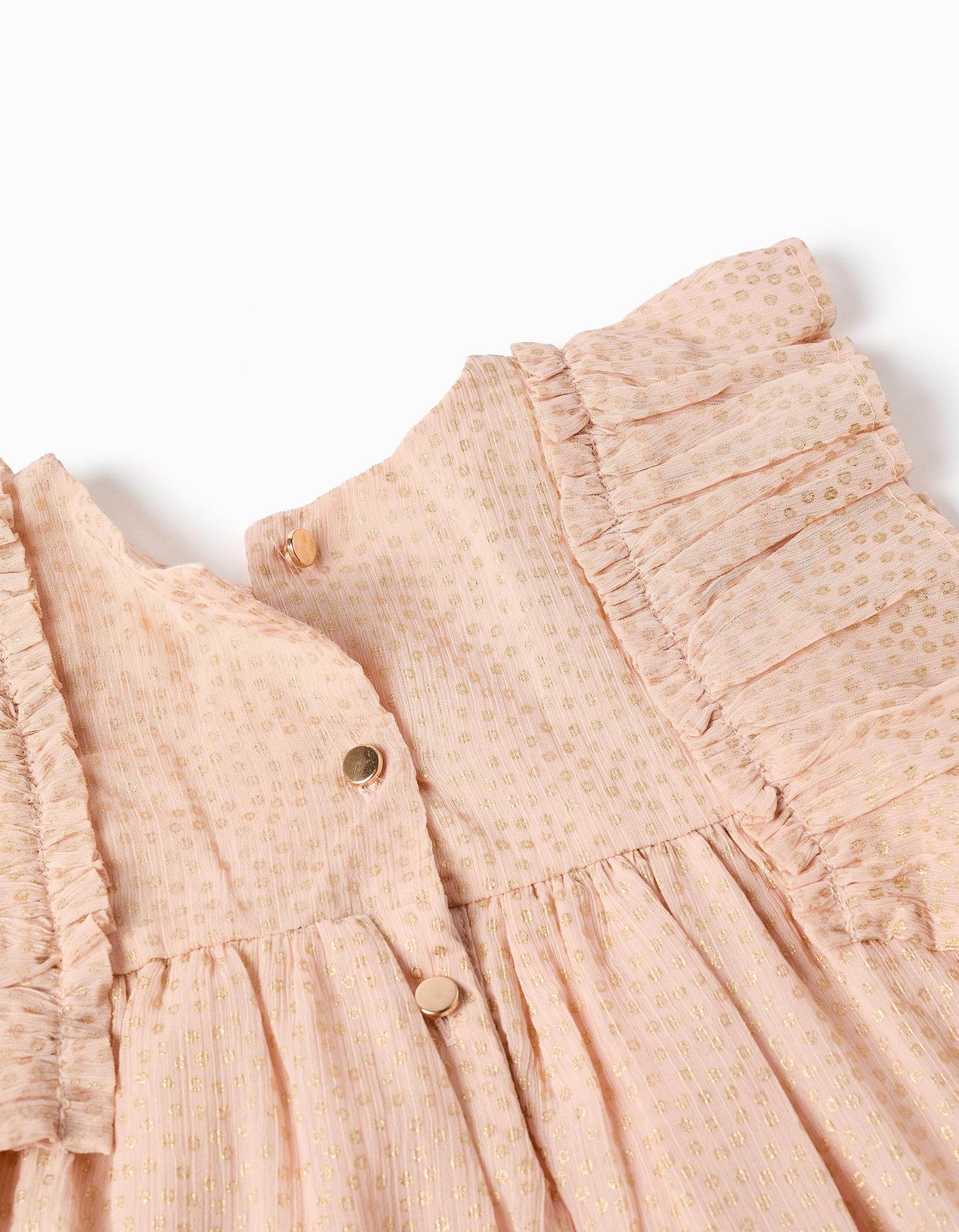 Vestido de crepé con volantes y lurex para bebé niña, rosa claro