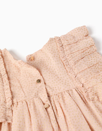 Vestido em crepe com folhos e lurex para bebé menina, rosa-claro