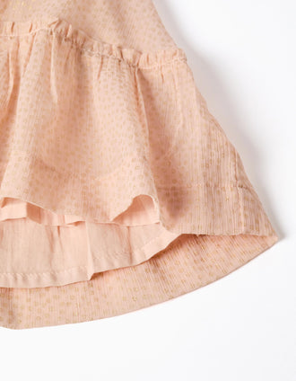 Vestido em crepe com folhos e lurex para bebé menina, rosa-claro