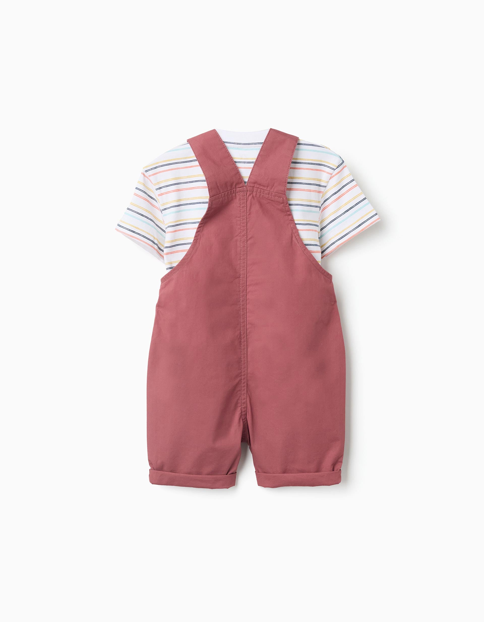 T-shirt e jardineiras de algodão para bebé menino, branco/vermelho-escuro