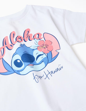 Cotton T-shirt and shorts set with Stitch print for girls, white/pink