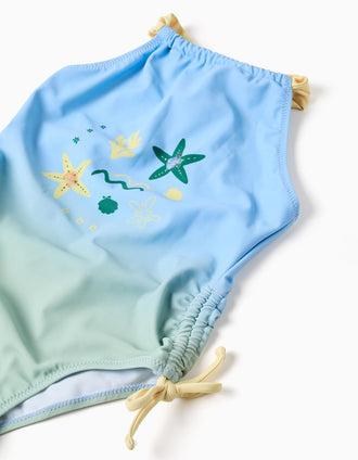 Maillot de bain à imprimé marin et paillettes pour fille, bleu/vert/jaune