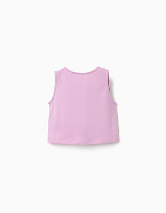 Sleeveless cropped cotton top with print for girls, lilac