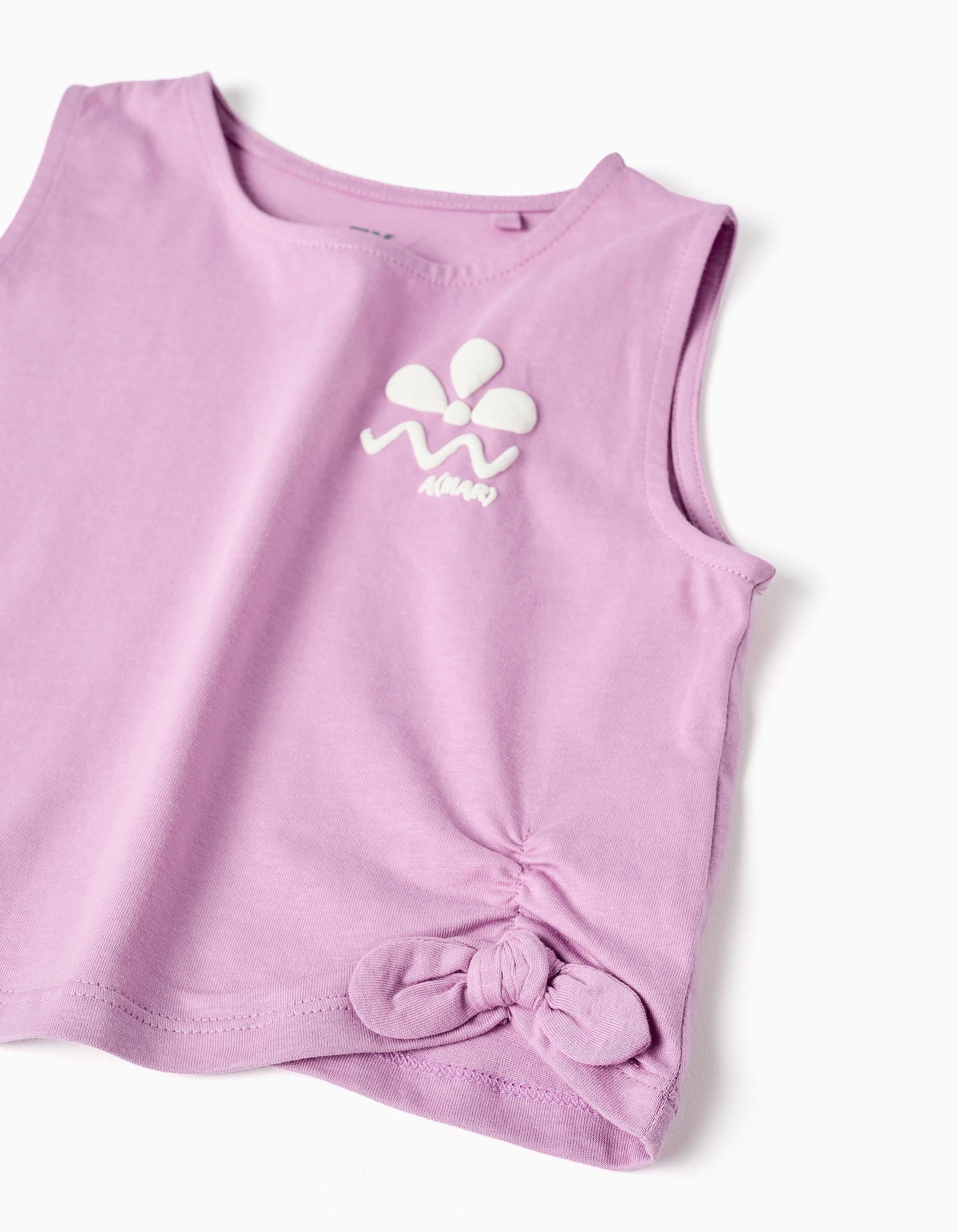 T-shirt sans manches en coton avec imprimé pour fille, lilas