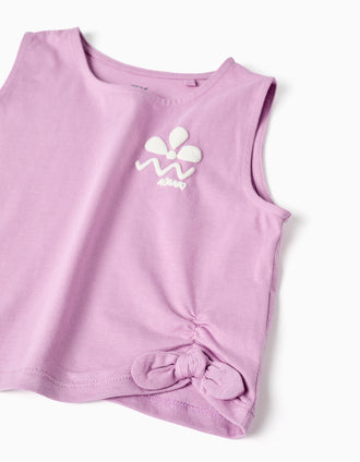Sleeveless cropped cotton top with print for girls, lilac