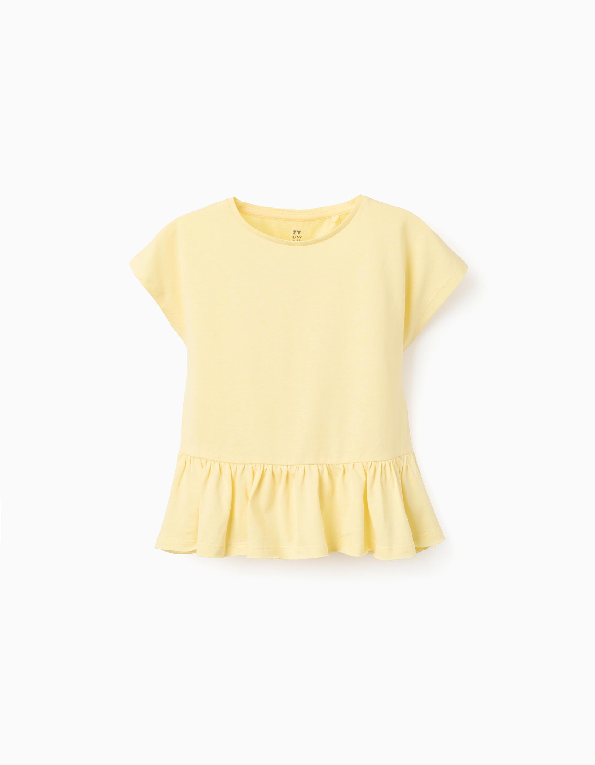 T-shirt de algodão com base com folhos para menina, amarelo