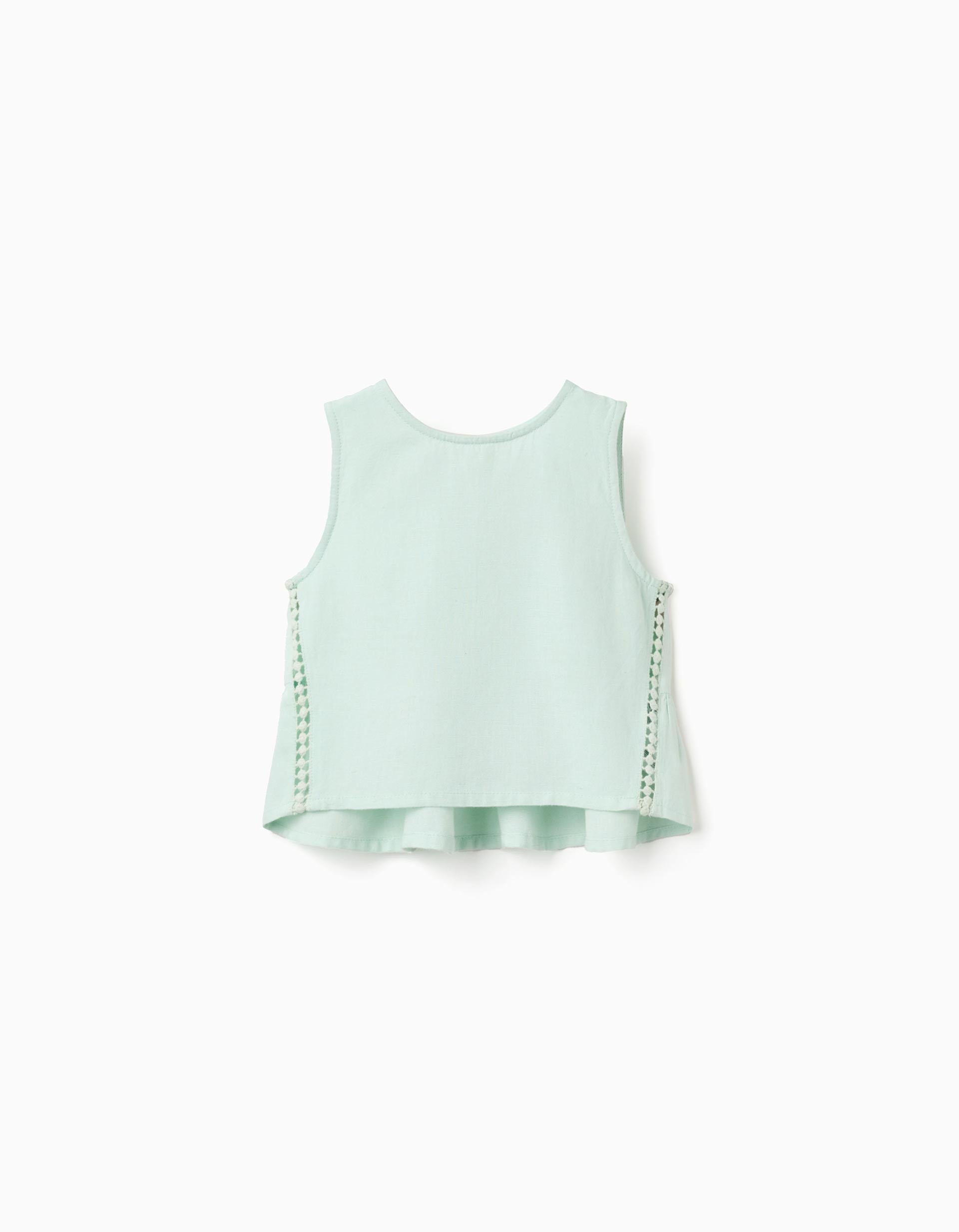 Blouse sans manches en coton et lin à volants pour fille, vert clair