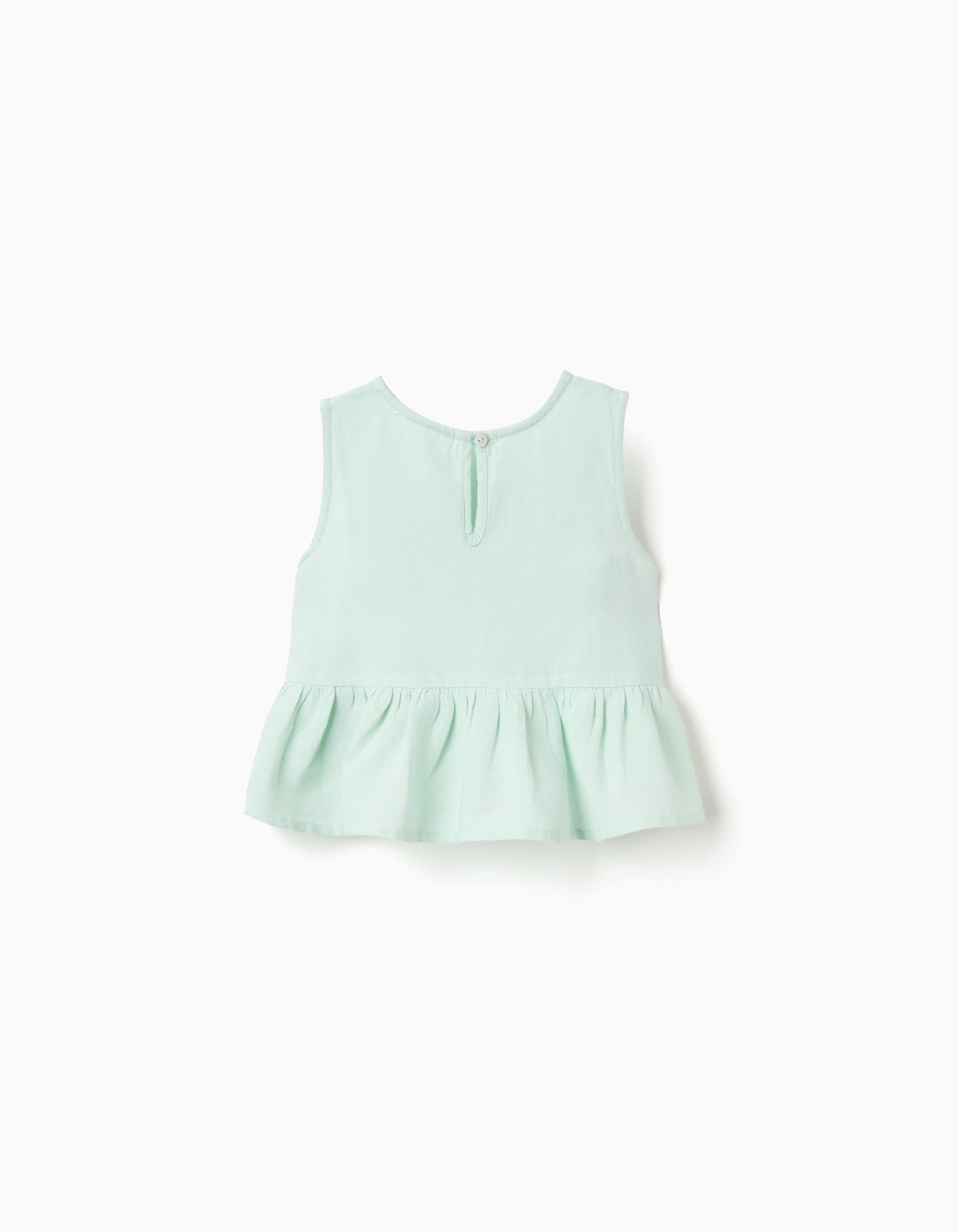 Blouse sans manches en coton et lin à volants pour fille, vert clair