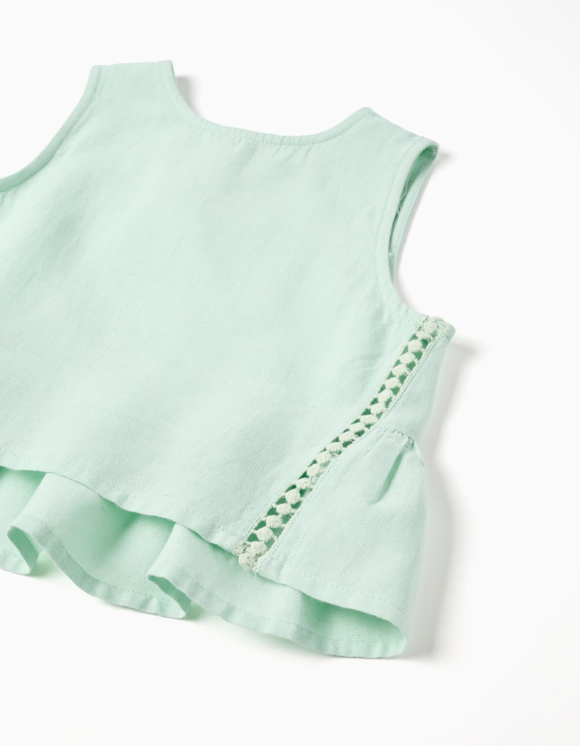 Blouse sans manches en coton et lin à volants pour fille, vert clair