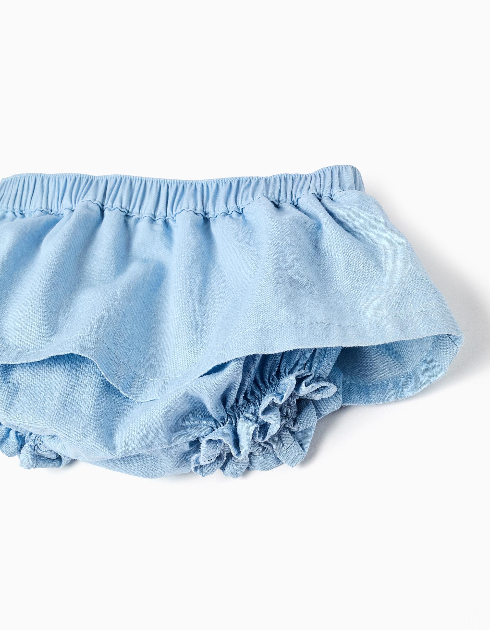 Body con motivo + falda vaquera para recién nacida, blanco/azul claro