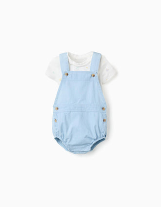 Body com motivo + macacão de ganga para recém-nascido, branco/azul
