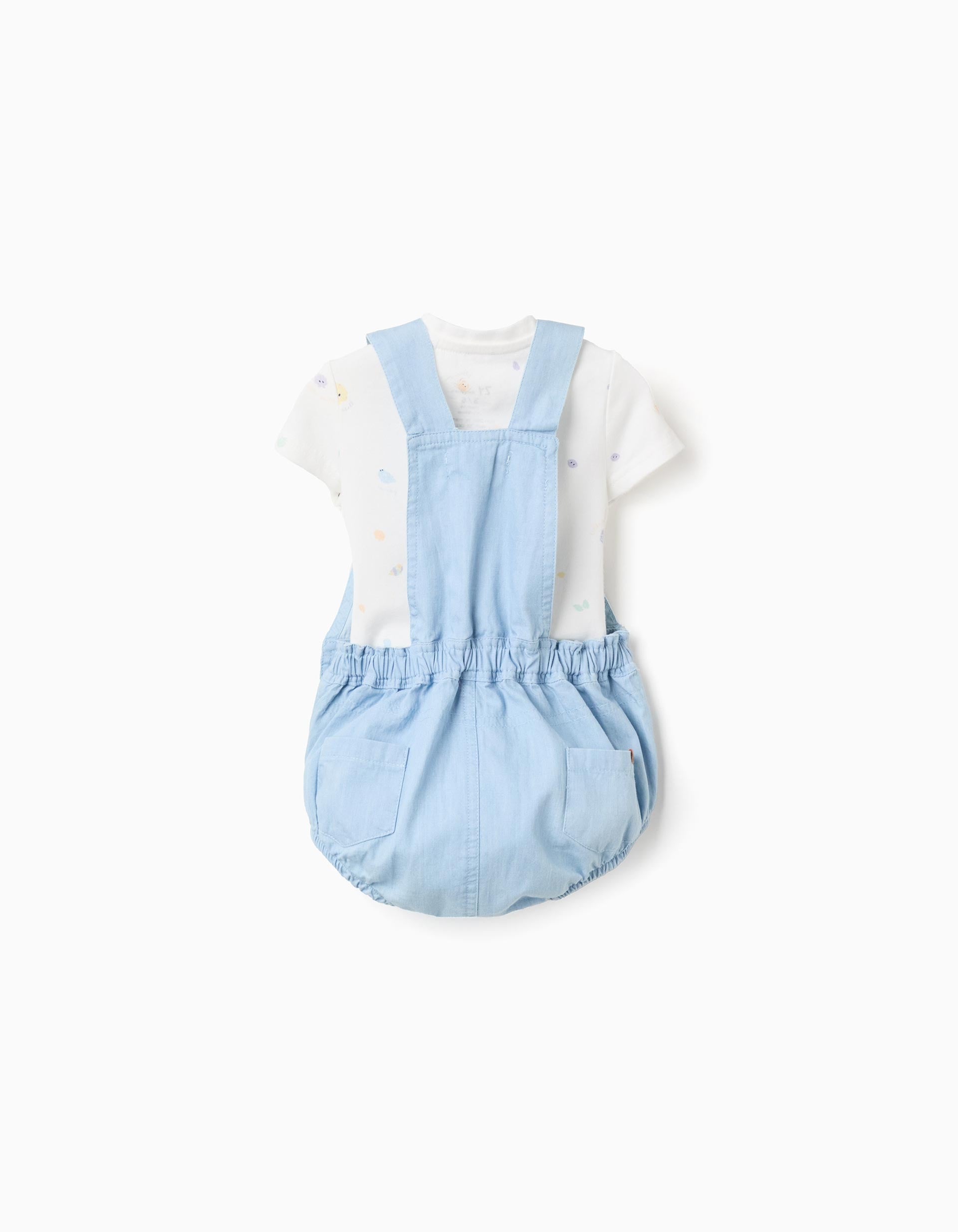Bodysuit with motif + denim jumpsuit for newborn boys, white/light blue